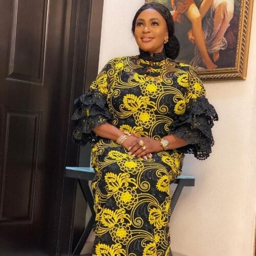 Fashion African Dresses For Women Maxi Dress Tull Lace Party Stone Embroidery Robe Femme Nigerian Clothes