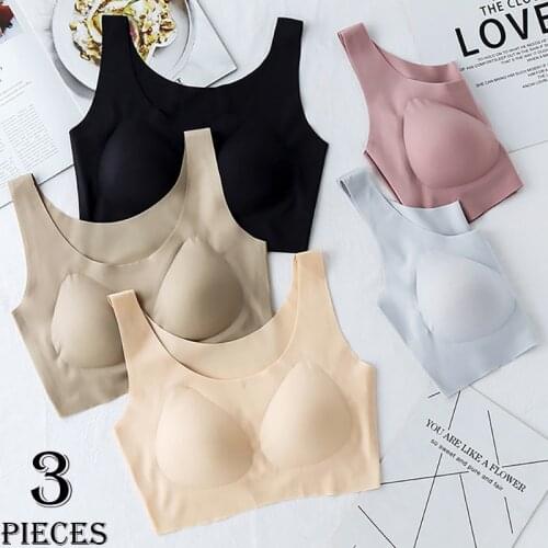 3pcs/set Summer Ultra-thin Mesh Women Underwear One-piece Seamless Ice silk Breathable Hole Cups Gathered Vest-style Bra Girls