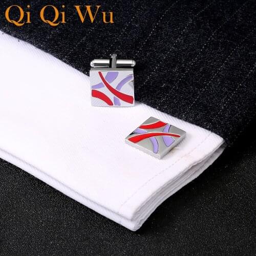 Qi Qi Wu Color Enamel Cufflinks Mens Brand Jewelry Gemelos French Shirt Cuff links Buttons for Wedding Jewelry Fathers Day Gift