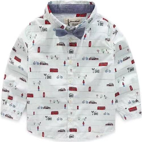 Childrens New Shirt for Boys' Cotton Woven Cartoon shirt Car Printing Long-Sleeved