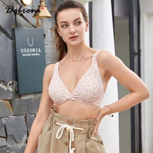 DOBREVA Sexy Cute Minimizer Underwire Womens Lace Bralette Plunge Unlined Bra