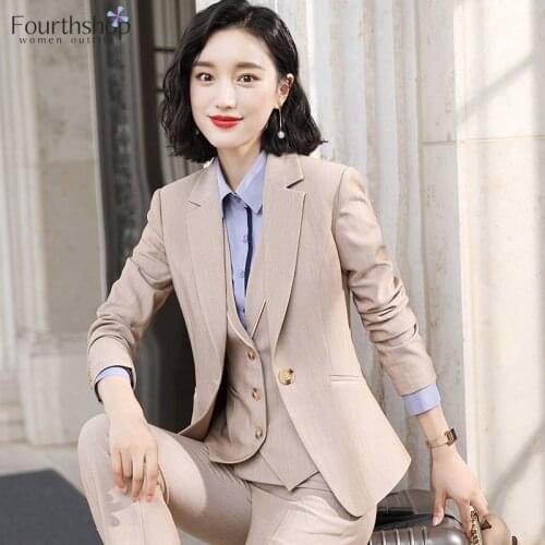 Elegant Pant Suits Women 3 Pieces Set Office Lady Business Work Blazer Suit Female Formal Jacket Vest Trousers Plus Size 2021 XL