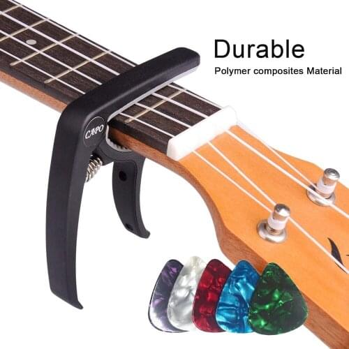 Guitar Capo Trigger Clamps For Acoustic Electric Classical Guitars & Banjo SILV with 5 Assorted Picks Set
