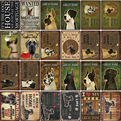 [ Kelly66 ] Pets Warning Dog Rule Life Is Better With Great Dane Metal Sign Home Decor Bar Wall Art Painting 20*30 CM Size DG-24