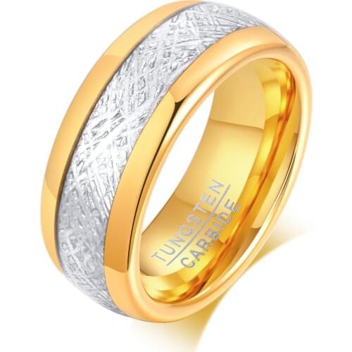 Gold Color Tungsten Carbide 8MM Ring for Men Hip-Hop Trendy Engagement Party Wedding Jewelry