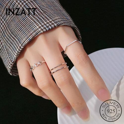 INZATT Real 925 Sterling Silver Geometric Adjustable Ring For Fashion Women Party Fine Jewelry Minimalist Punk Accessories Gift