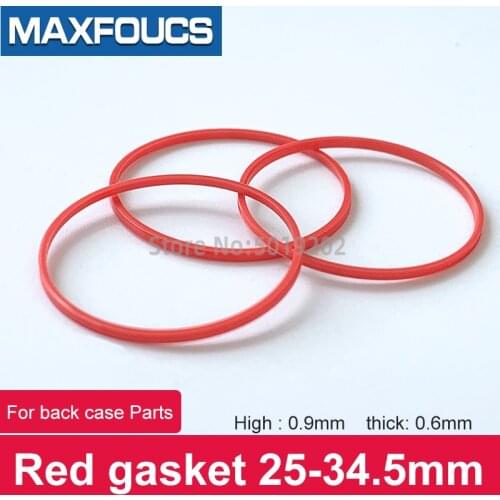 Red gasket O Ring 25-34.5mm dia 0.9mm High 0.6mm thick Plastic Gasket for back case Parts For TISSOT brand