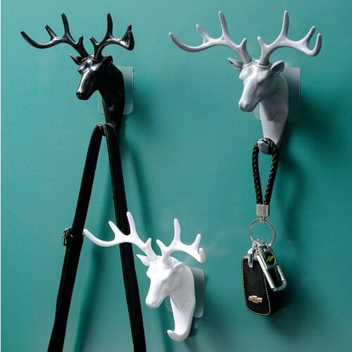 Creative Cute Antler Resin Hook Nordic Elephant Wall Hanging Punch-free Entry Door and Back Wall Strong Viscose Key Pendant
