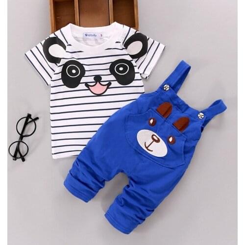 Summer Toddler Boys Clothing Set Cartoon Panda Baby Short-Sleeve T-Shirt Bib Pants 2pcs Outfit Kids Jumpsuit Suit For 1-4Y