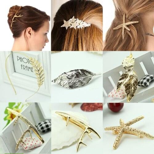 Many Patterns Leaf Branch Starfish Antlers Stars Golden Silver Plated Hair Pins and Clips Barrettes Fashion Hair Jewelry Women