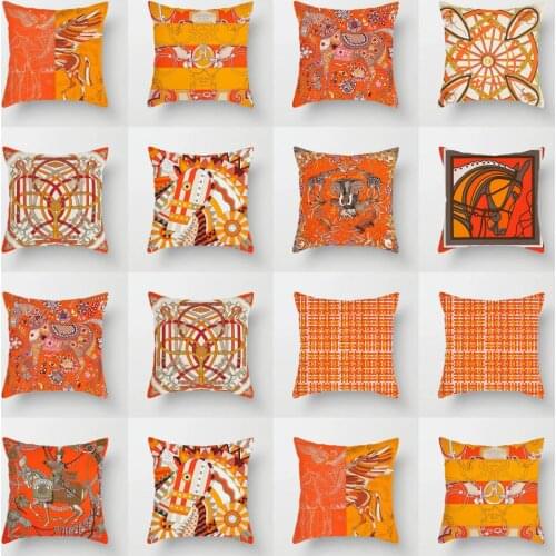 Orange Stripes Pillow Cover Soft Pillow Cases Simple Cushion Cover Red Geometric Throw Pillowcase for Living Room Sofa Home Seat