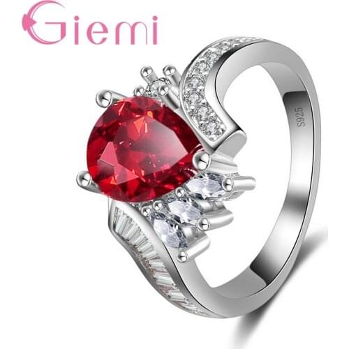 Dazzling Elegant Wedding Rings For Lady Red Drop Cubic Zirconia Jewelry Trendy 925 Sterling Silver Crystal Ring