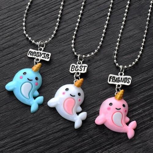 3 Pcs/lot BFF Narwhal Unicorn Llama Doughnut Necklace Set for Kids Girls Letter Best Friends Forever Animal Collares Jewellery
