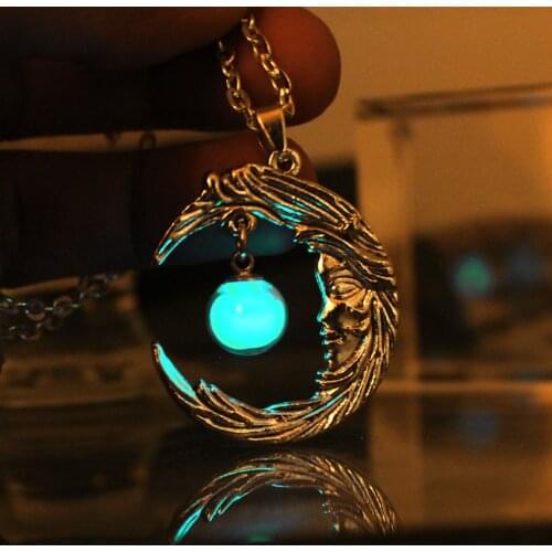 Moon necklace GLOW in the DARK Glass ball Luminous Moon Angel Pendants & Necklaces WOMEN girls gift