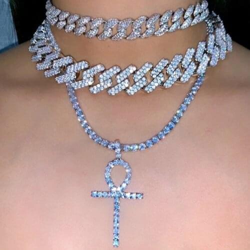 5A Cubic Zirconia CZ Cross Tennis Necklace Iced Out Bling White Pink CZ Hip Hop Bling Women Jewelry
