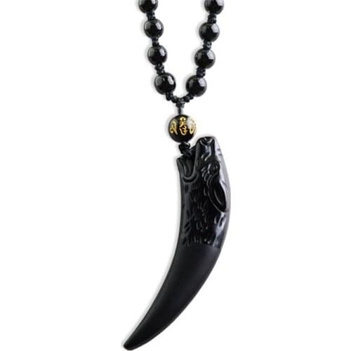 Drop Shipping Black Obsidian Carving Wolf Head ObSidian Amulet pendant free necklace obsidian Blessing Lucky pendant Men Jewelry