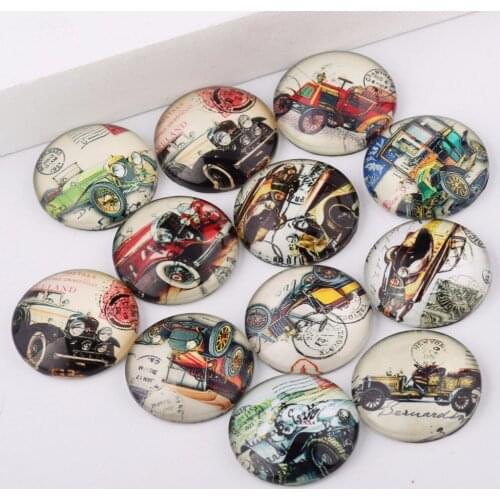 Reidgaller handmade mixed vintage car photo round glass cabochons 10mm 12mm 14mm 18mm 20mm 25mm diy cameo jewelry findings