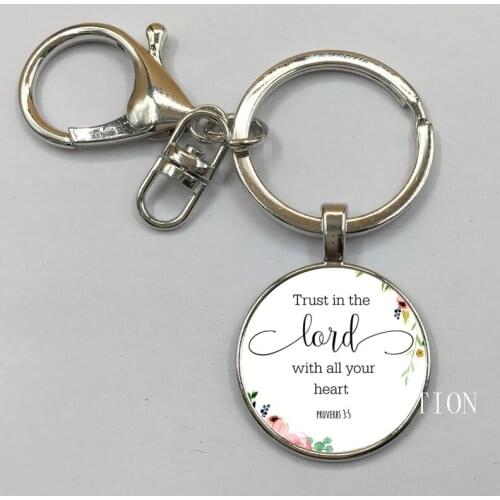 Religious Jewelry Trust In The Lord With All Your Heart Proverbs Bible Quote Pendant Keychain Christian Women Men Gifts