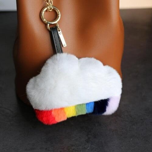 Luxury Fur Chains Womens Fashion Real Rabbit Fur Keyring Charm Bag Holder Colorful Rainbow Car Ornaments Females Keychains