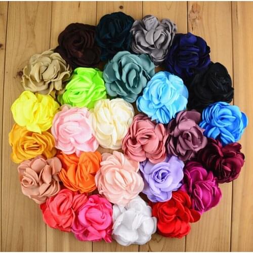 3.3" Satin Rosette Burned Satin Rose Flower For Hair Accessories 60pcs/lot Flat Back