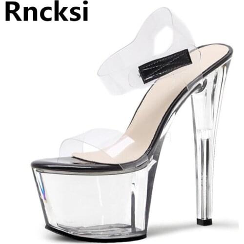 Rncksi Summer Spring Women Pole Dance Shoes Sexy Ankle Straps Sandals Wedding Party 17cm High Heels Sandals With Platform Shoes