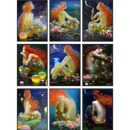 Counted Cross Stitch Kits Needlework Embroidery - Crafts 14 ct Aida Color DIY Arts Handmade Home Decor - Mermaid Charm
