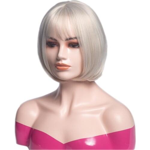 Louise Hair Short Grey Wigs with Bangs for Women Silver Grey Bob Synthetic Hair Wigs Daily Cosplay Party Wig with Wig Cap