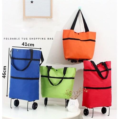 Folding Shopper Bag Pull Cart Trolley Shopping Bag Foldable Buy Grocery Food Vegetables Fruits Shopping Storage Wheels Basket