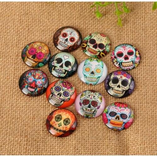 Mixed Color Flower and skull Pattern Mosaic Printed Glass Half Round Crafts Glass Mosaic for Jewelry Making