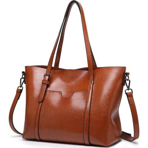 Women bag Oil wax Womens Leather Handbags Luxury Lady Hand Bags With Purse Pocket Women messenger bag Big Tote Sac Bols