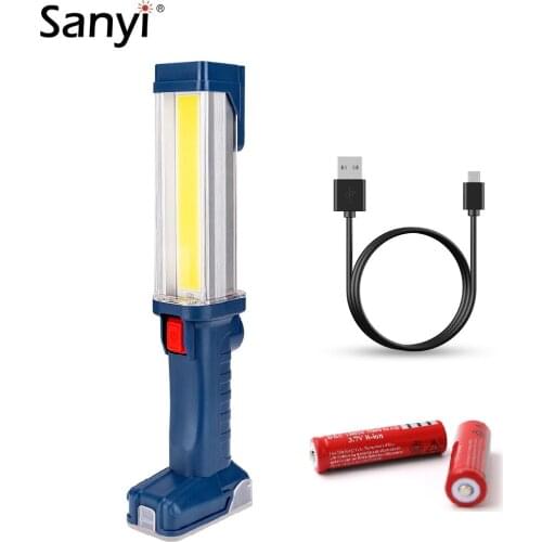 COB LED Working Light Magnetic Flashlight Torch Handy Lamp USB Charging Worklight Swivel Hook Camping Lantern With Power Bank