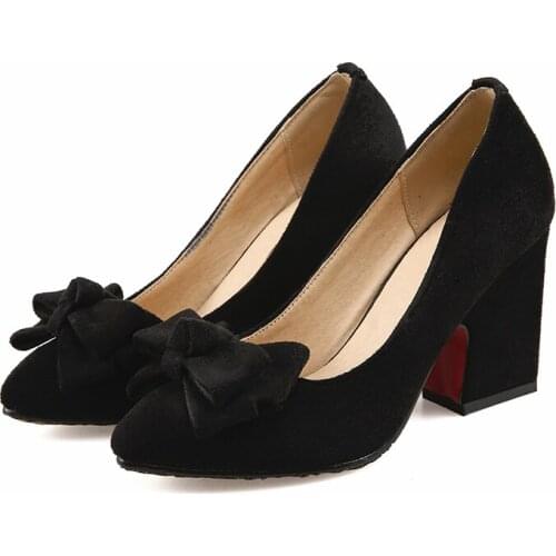 Big Size Single shoes decorated with pointed bow ladies high heels women shoes woman pumps