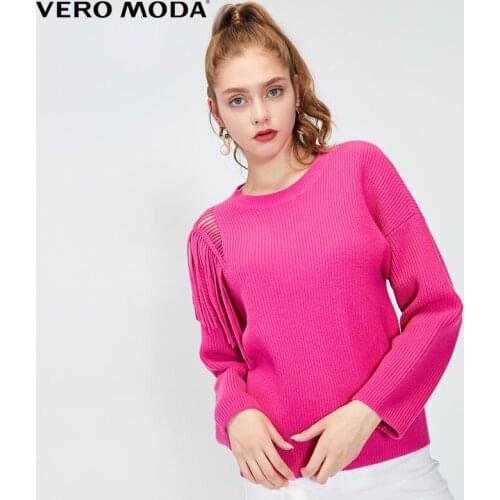 Vero Moda Winter Asymmetric Hollow Tassel Long Sleeve Sweater|319413533