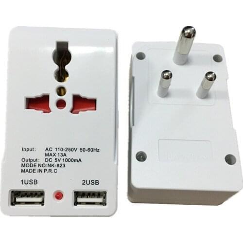 South Africa Power Socket Adapter Universal travel adapter India with dual USB charging, 13A and an LED power indicator