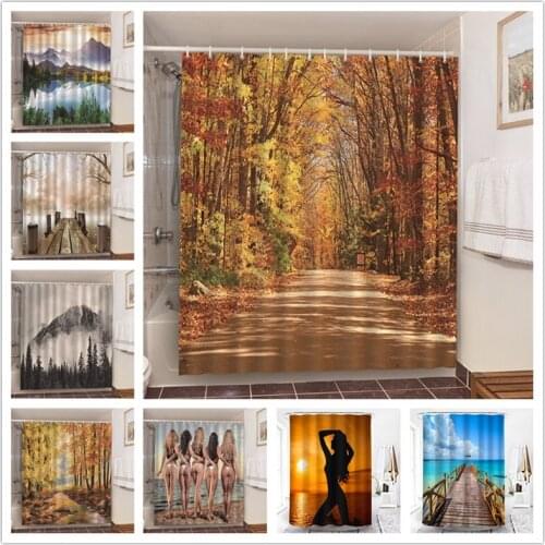 Autumn The Road Of Yellow Forest Shower Curtain Waterproof Polyester Curtain For Bathroom Decoration Bath Decor hanging 3d print