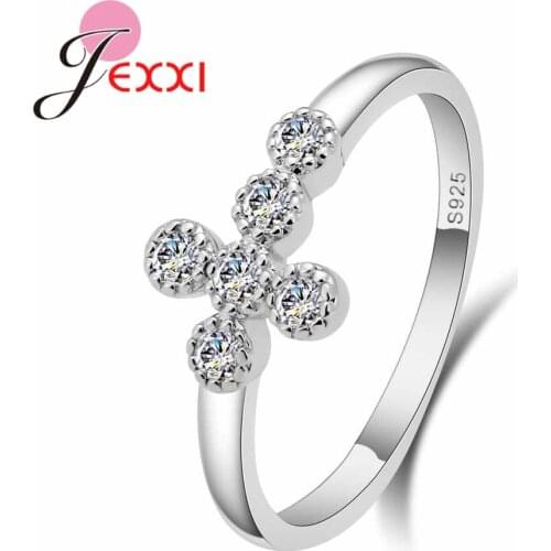Shining CZ Cross Design Rings Cute 925 Sterling Silver Rings For Women Promise Ring Engagement Finger Accessories
