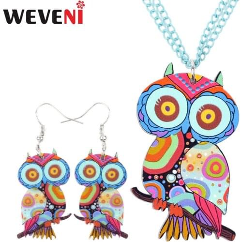 WEVENI Acrylic Owl Collier Jewelry sets Bird Necklace Earrings Trendy Jewelry For Women Girl Wholesale Drop Shipping Collar