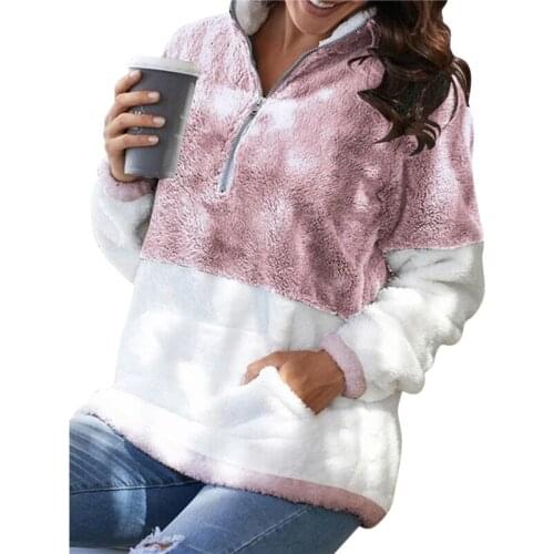 Streetwear Fashion Plush Pullover Coat Sweater Women Long Sleeve Zipper V-Neck Casual Tops Autumn Winter Warm Sweater Coat 2021