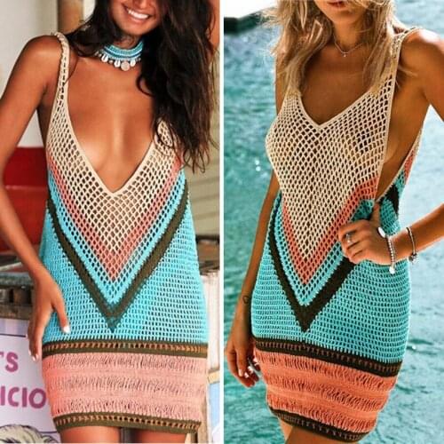 2021 New Hand crochet swimsuit Bohemian style one piece vest sunscreen skirt blouse womens swimsuit