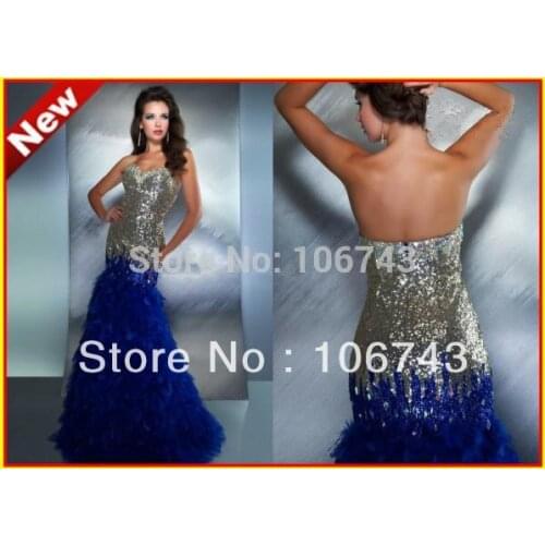Free shipping luxury crystal feather Strapless Mermaid Sequins Floor Length Evening Prom Formal Gowns mother of the bride dress