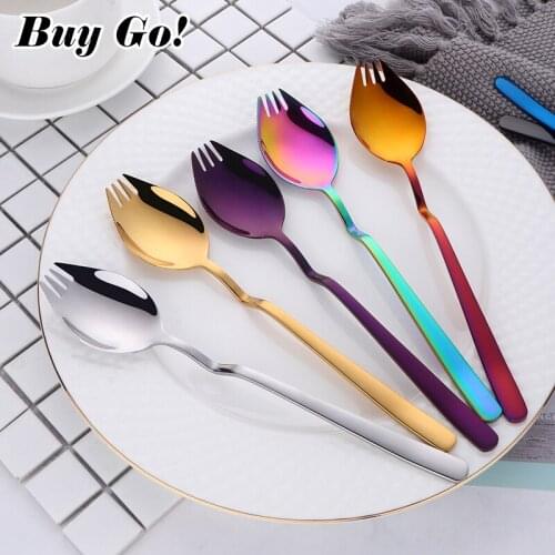 1PCS 3 IN 1 Kitchen Dinner Fork With Special Design V Stainless Steel Sporks Dessert Fork Spoon Noodles Salad Fruit Utensils