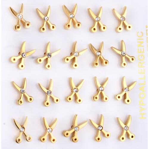 10 Pairs Scissors Shaped Stud Earrings Stainless Steel Gold Color Fashion Women/Men Punk Ear Stud Gift Jewelry Accessory