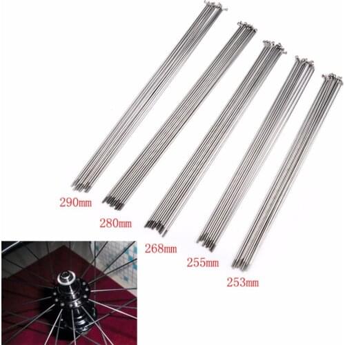 10Pcs/Pack length 253~290mm Mountain / Road Bike Steel 14G Spoke Spokes + Nipple Sliver Colour High Strength Bicycle Spokes