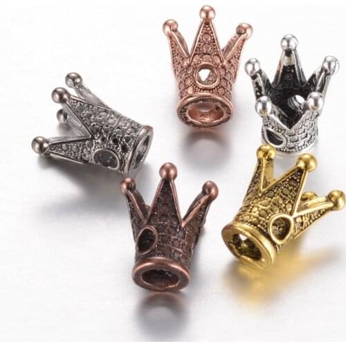 100pcs Mix Color Alloy Crown Beads for jewelry making DIY Bracelet Necklace Decor Accessories 12.5x12x12mm, Hole: 2.5mm