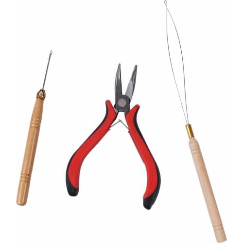 3 In 1 Feather Hair Extension Tool Kits Pliers Loop Hook for Micro Ring Beads Extensions