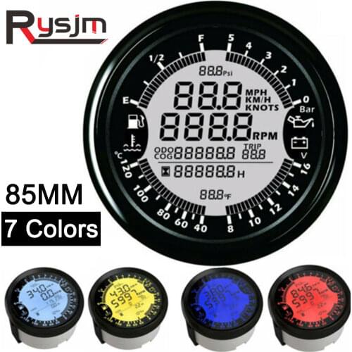 85mm 12V gps tachometer 6 in 1 Multifunction gauge boat oil Pressure Gauge 10 Bar speedometer boat tacometro rpm meter moto