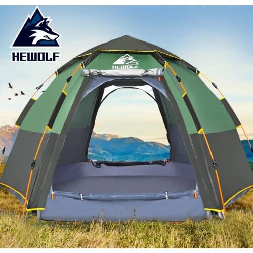 Hewolf 2 in 1 Automatic Camping Tents Waterproof Sun Family Self-driving Outdoor Travel Hiking Beach Teepee for 3-4/5-8 Person
