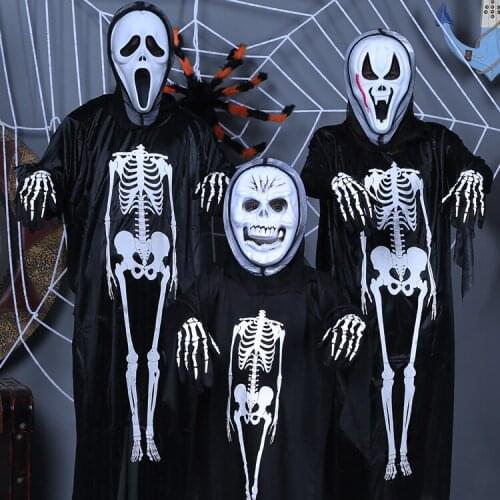 Free Shipping Halloween Costumes Skull Skeleton Monster Demon Ghost Scary Costume Clothes Robe for Adult Men Women Children Kids