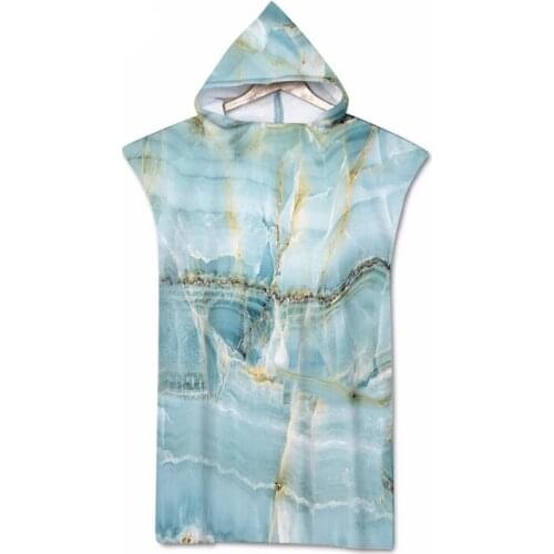 Quick Dry Beach Towel Microfiber Marble Print Changing Robe Poncho Surf Towel for Swimming Outdooor Bathrobe Wetsuit