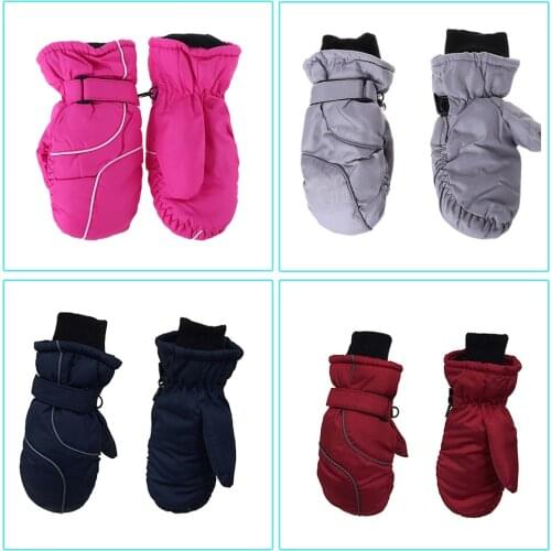 Toddler Kids Winter Snow Ski Gloves Waterproof Windproof Solid Color Patchwork Thicken Warm Adjustable Stretchy Mittens 5-9T
